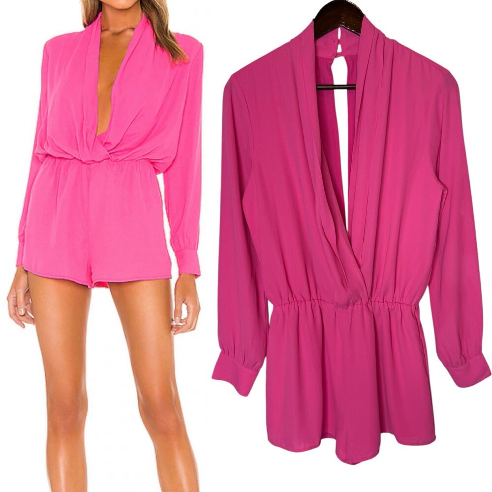 superdown kaycie drape neck romper in hot pink size Medium